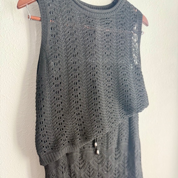 Solitaire Crochet 2 Piece Set Womens Medium Black Maxi Sleeveless Flowy - Picture 4 of 12